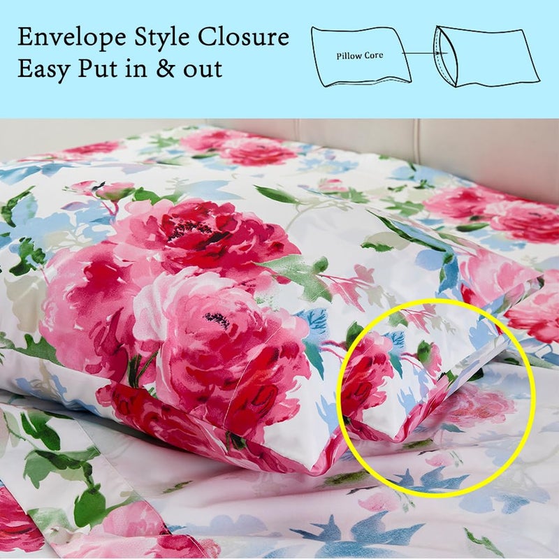 JSD Watercolor Rose Floral Sheet Set Queen Size, 4 Piece Soft Printed Microfiber Sheets Extra Deep Pocket - Image 5